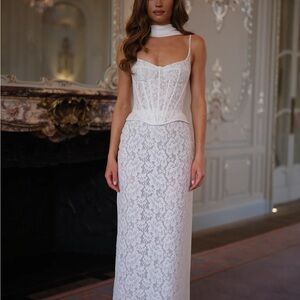 Elegant White Lace Wedding Dress with Corset Bodice